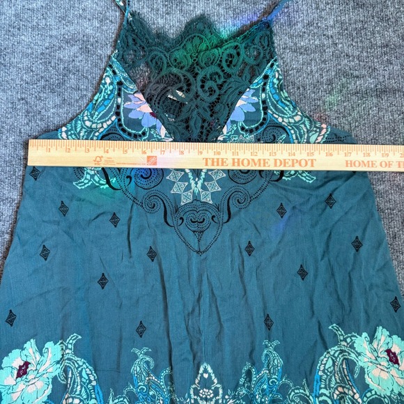 Intimately Free People Lace Floral Print Slip Dress Teal Green Womens Sz Small - Picture 7 of 8